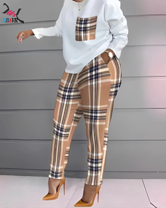 Ensemble décontracté unisexe en tricot imprimé numérique à manches longues, 2 pièces, t-shirt et pantalon, en PU, toutes saisons - Product Image 3