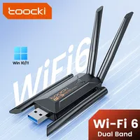 Adaptateur USB 2.0 sans fil WiFi6 Toocki TB07 AX1300/AX900, antennes rotatives à gain élevé, carte réseau double bande 5G et 2,4G pour PC portable
