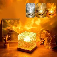 Lampe de nuit LED rotative Projection de vague d'eau effet d'ondulation lampe d'ambiance de flamme créative lampe de Table Cube dynamique pour chevet
