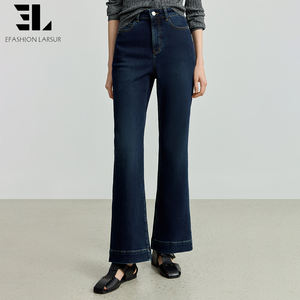 Pantalones <span class=keywords><strong>Vaqueros</strong></span> de Mezclilla Ajustados de Pierna Ancha con Lavado Desgastado, Ecológicos y Suaves de Lyocell, Fabricados a Medida por LARSUR para <span class=keywords><strong>Mujer</strong></span> - Product Image 4