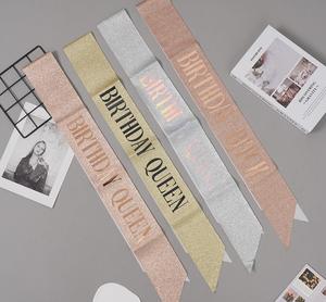 Geburtstags kind Königin Schärpe Glitter mit Folie Silber Gold für süße 16. 18. 21. 25. 30. 40. 50. Bday Party Dekorationen - Product Image 2