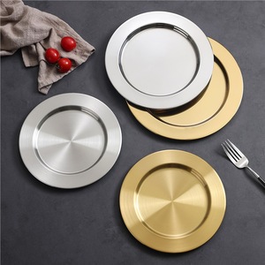 Stainless Steel Round Serving Tray Wide Rim Gold Silver Plated Restaurant Display Plate For Barbecue Korean Japanese Cuisine - Product Image 1