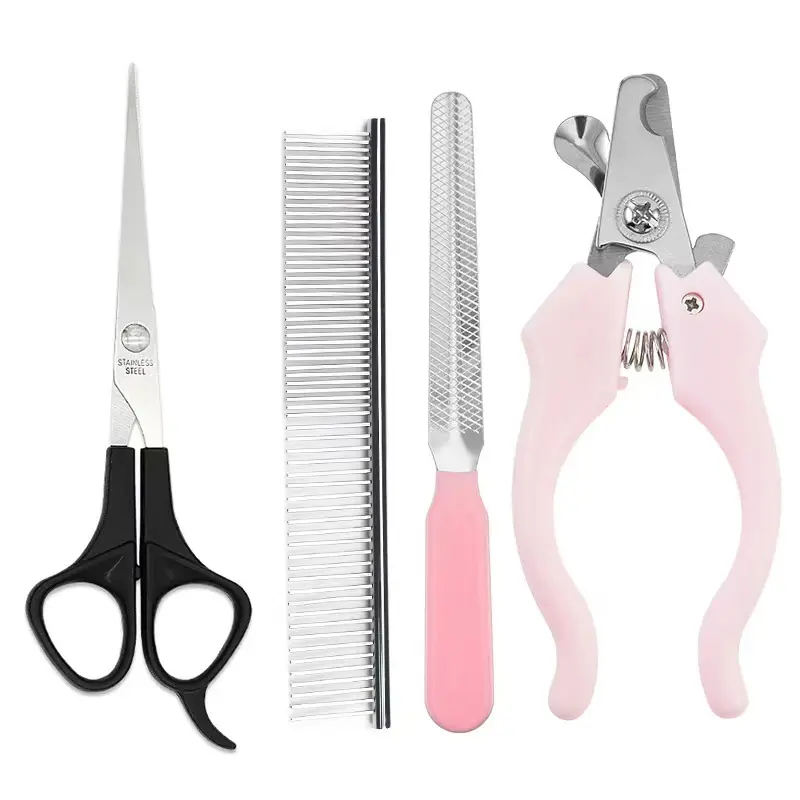 Đa-Mục Đích Vật Nuôi Chải Chuốt Kit Cắt Móng Tay Thép Không Gỉ Vật Nuôi Mèo Và Con Chó 4Pcs Tóc Remover Lược Kéo Bộ