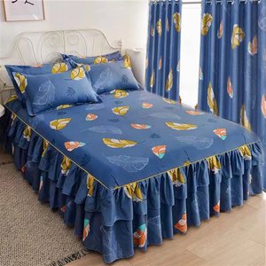 Made in China Wholesale Cheap Microfiber 5 Pieces <b>Bed</b> Skirt Set with Curtain king Size Bedding Set for <b>Bed</b> - Product Image 5