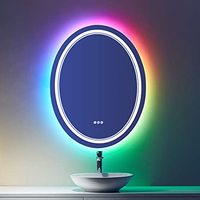 Miroir de salle de bain LED rectangulaire avec rétroéclairage RGB, halo frontal, commande tactile pour coiffeuse double vasque, vente en gros, intelligent et moderne