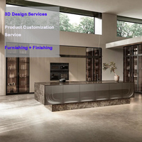 Meuble de cuisine de luxe en chêne, design moderne, avec évier intégré, pour salle à manger