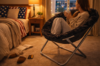 Fauteuil lune pliable en peluche avec structure en acier, chaise confortable pour salon, patio, camping