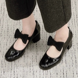 Zapatos de Ballet Mary Jane para Mujer 2024, de Alta Calidad, Tacón Medio, Cuero Patentado, con Lazo Grande, Transpirables, para Verano y Otoño - Product Image 3
