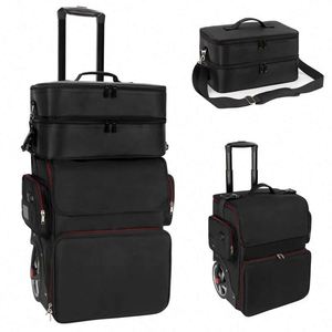 Free Sample 2 in 1 Rolling Large <b>Makeup</b> <b>Case</b> Travel Trolley Box Hairdresser Bag Customized Pouch <b>Case</b> With <b>Makeup</b> <b>Brush</b> Pouch - Product Image 3