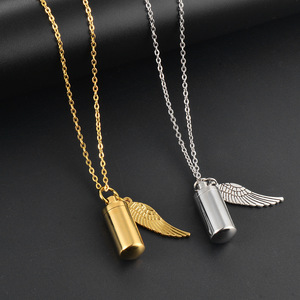 Kalung Liontin Klasik Berlian Stainless Steel Bentuk Bulat dengan Sayap dan Abu Tulang, Hadiah Kenangan - Product Image 2