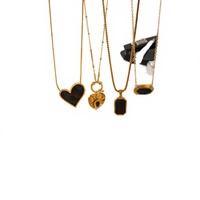 Ensemble de bijoux pour femmes KITI en résine noire vintage, plaqué or 18 carats, acier inoxydable 304, collier, boucles d'oreilles, bague, géométrique, rétro, élégant