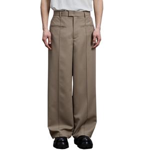 Pantalones de Traje Casuales de Sarga de Alta Calidad para Hombre al por Mayor, Pantalones de Vestir Clásicos Plisados para Hombre con Pliegue Central y Costuras Superiores - Product Image 1