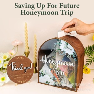 Heart Shape Wooden Honeymoon Fund <b>Box</b> With <b>Floral</b> Design Standing Decorative <b>Storage</b> <b>Box</b> For Wedding Gift Money Collection - Product Image 1