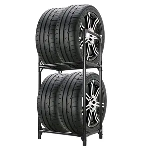 BAOYOUNI Heavy Duty Black Metal Tire Storage rack Double Layer Tire Holder Stand Shelf for Garage, Workshop,Home