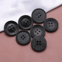 Kancing Resin Empat Lubang Warna Hitam untuk Jas Windbreaker, Mantel Jahit Tangan, Celana Bertekstur Bulat