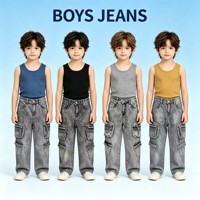 Jean cargo YQ368 taille 20-30 pour garçons, 6,5 $, multi-poches, denim délavé, pantalon décontracté ample et droit pour enfants