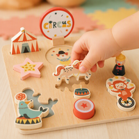 Jeu de puzzle en bois Montessori sur le thème du cirque, jouets éducatifs pour les tout-petits, préscolaire, apprentissage précoce, reconnaissance des formes, jeu de société