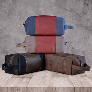 Custom Logo Pu Leather <b>Mens</b> Wash Clutch <b>Bag</b> Eco Friendly Canvas Makeup Retro Shaving <b>Bag</b> <b>for</b> <b>Toiletries</b> Accessories - Product Image 2