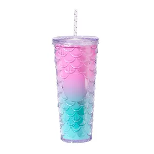 Gift Colorful Double Wall 24oz Creative Jeweled Stud Diamond Grid Bling Tumbler Cold Mug With Straw