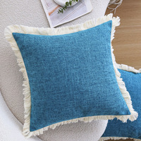 Ensemble de coussins carrés à franges en polyester et lin de couleur unie, style luxe léger, pour la décoration du canapé du salon