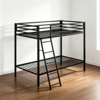 Lit double convertible Hengli au design moderne, entièrement en acier, avec revêtement en tissu, finition noire, métal durable