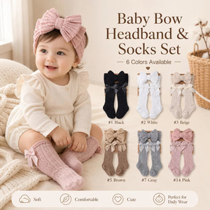 Ensembles OEM pour bébé fille et tout-petit : chaussettes de cheville en coton tricoté respirant et bandeaux décontractés à nœud, écologiques, vente en gros en vrac pour l'automne - Product Image 1