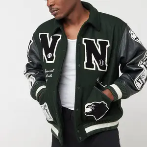 2023 Custom ciniglia ricamo Logo doppia manica in pelle College Baseball giacca da uomo nero Letterman university Jacket