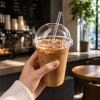 Gobelet jetable transparent en PET avec logo personnalisé pour boissons froides, café glacé, bubble tea, avec couvercle