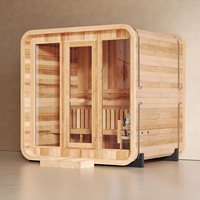 Hachillspa Modern 6 Personen Würfel Massivholz Sauna im Freien 9KW Power Vollglas Frontfenster LED-Leuchten enthalten traditionelle Sauna