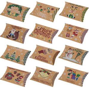 Boîte <span class=keywords><strong>d</strong></span>'oreiller en papier kraft de Noël personnalisée petites boîtes de papier cadeau, boîtes de faveur de bonbons - Product Image 6