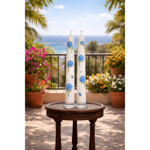 Hand-Painted Blue Floral Taper <b>Candles</b> Elegant Decorative <b>Candles</b> (Set of 2) for Valentine's Day & <b>Birthdays</b> - Product Image 2