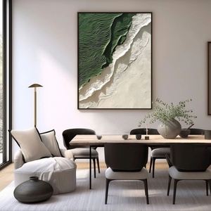 Peinture à l'huile peinte à la main, abstraite, verte et blanche, texturée épaisse, encadrée, art mural 3D sur toile, cadeau de pendaison de crémaillère - Product Image 4