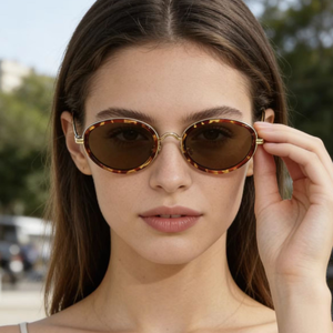 Gafas de Sol de Moda para Millonarios, Redondas, Metálicas, Ovaladas, con Montura Completa, Lentes Marrones de Aleación, Tonos Tortoise, Lentes de Sol - Product Image 3