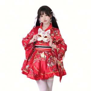 Ensemble Kimono Yukata à fleurs japonais Costume Cosplay d'été en coton pour enfants Robe de festival traditionnelle pour les fans d'anime - Product Image 4