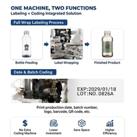 Machine d'étiquetage semi-automatique pneumatique et électrique pour bouteilles avec imprimante de date pour étiquettes en rouleau, utilisation dans l'industrie alimentaire