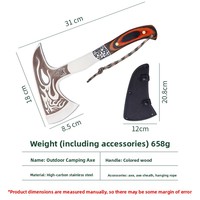 Hache de survie portable à motifs pour l'extérieur, en acier inoxydable haute dureté, avec manche en bois coloré, hache de camping, vente en gros