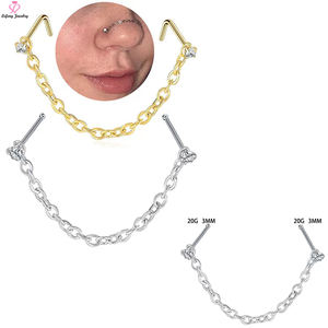 Lefeng-joyería de titanio para hombres y mujeres, anillos de nariz dorados y plateados, Piercing de cadena para la nariz, <span class=keywords><strong>doble</strong></span> punta - Product Image 6