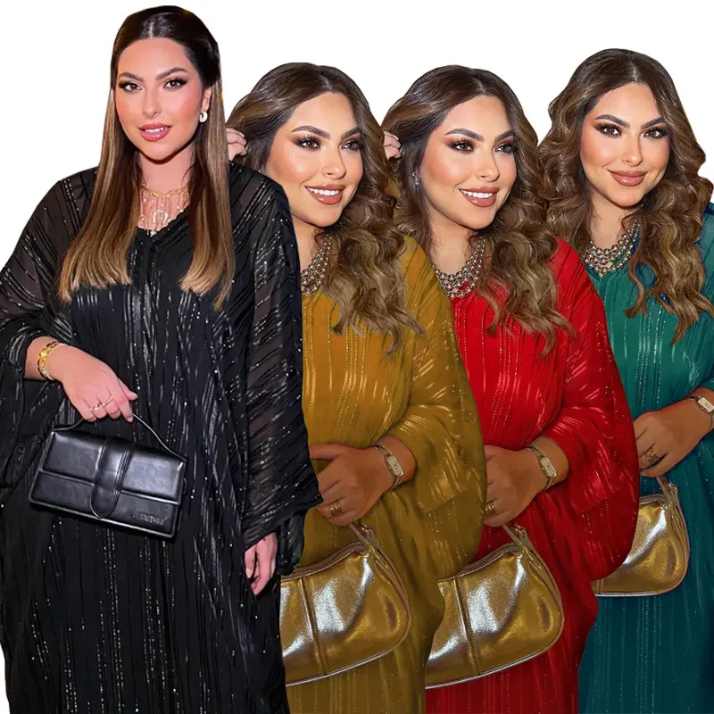 2024 New Jacquard ánh sáng lung linh vải Batwing tay áo miễn phí Kích thước Dubai UAE Femme thời trang abaya với bên trong Ăn mặc