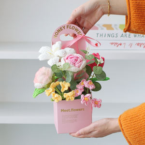 Toptan el-tığ işi çiçek buketi Pot bitkiler yapay tarzı gül el-tığ işi Pot çiçekler - Product Image 3