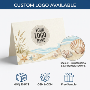 Tarjetas de agradecimiento con diseño de conchas marinas costeras, con sobre de papel kraft, letras doradas personalizadas, OEM, ODM, MOQ bajo, venta al por mayor, tarjetas de felicitación - Product Image 3