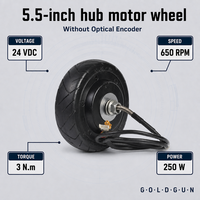Moteur de roue GOLDGUN 5,5 pouces 24V 200W avec encodeur optique 500 tr/min 2,5 N.m, axe simple pour roue motrice de robot mobile AGV