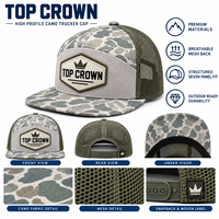 Casquette de camionneur à sept panneaux à profil haut, en tissu camouflage, avec dos en maille respirante et visière plate, pour la chasse et la pêche en extérieur