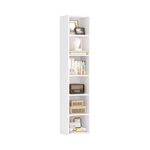 Libreria Nordivale Moderna in Legno Bianco, Alta e Stretta, con 6 Ripiani Cubici per <span class=keywords><strong>Soggiorno</strong></span>, Camera da Letto, Ufficio e <span class=keywords><strong>Studio</strong></span> - Product Image 1