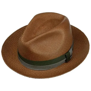 Men's Brown <b>Straw</b> Fedora <b>Hat</b>, Breathable Short Brim Trilby with Two-Tone Ribbon Band, UV Protection Summer Sun <b>Hat</b> for Beach We - Product Image 1