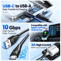 Kabel SAMZHE USB 3.2 Gen2 USB-A ke USB-C 10Gbps 60W Pengisian Cepat Transfer Data Tembaga Murni PVC