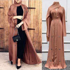 Vente de gros Cardigan musulman Abaya de Dubaï ornée de beaux vêtements islamiques Robes de femmes Abaya Nida perlée Abaya musulmane ouverte sur le devant - Product Image 2