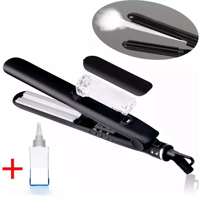 Professional Fast Steamer Flat Iron Black Titanium Tourmaline Coating Steam Hair Straightener