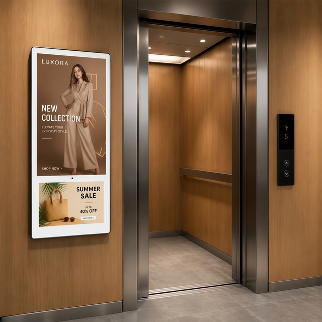 Industrial Metal Shell Elevator Advertising Screen | 24/7 Indoor OEM Vertical LCD Touch Screen for High-Traffic Urban Hubs