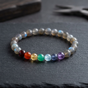 Bracelet extensible en labradorite 7 chakras, perles de pierres précieuses facettées de 7 mm, bijoux en cristal de guérison pour femmes, vente en gros Inde - Product Image 1