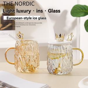 Nouvelle tasse en verre borosilicate isolée, design élégant, avec couvercle et cuillère, résistante à la chaleur et au vent, pour le bureau, le thé, le café, le lait et l'eau - Product Image 2